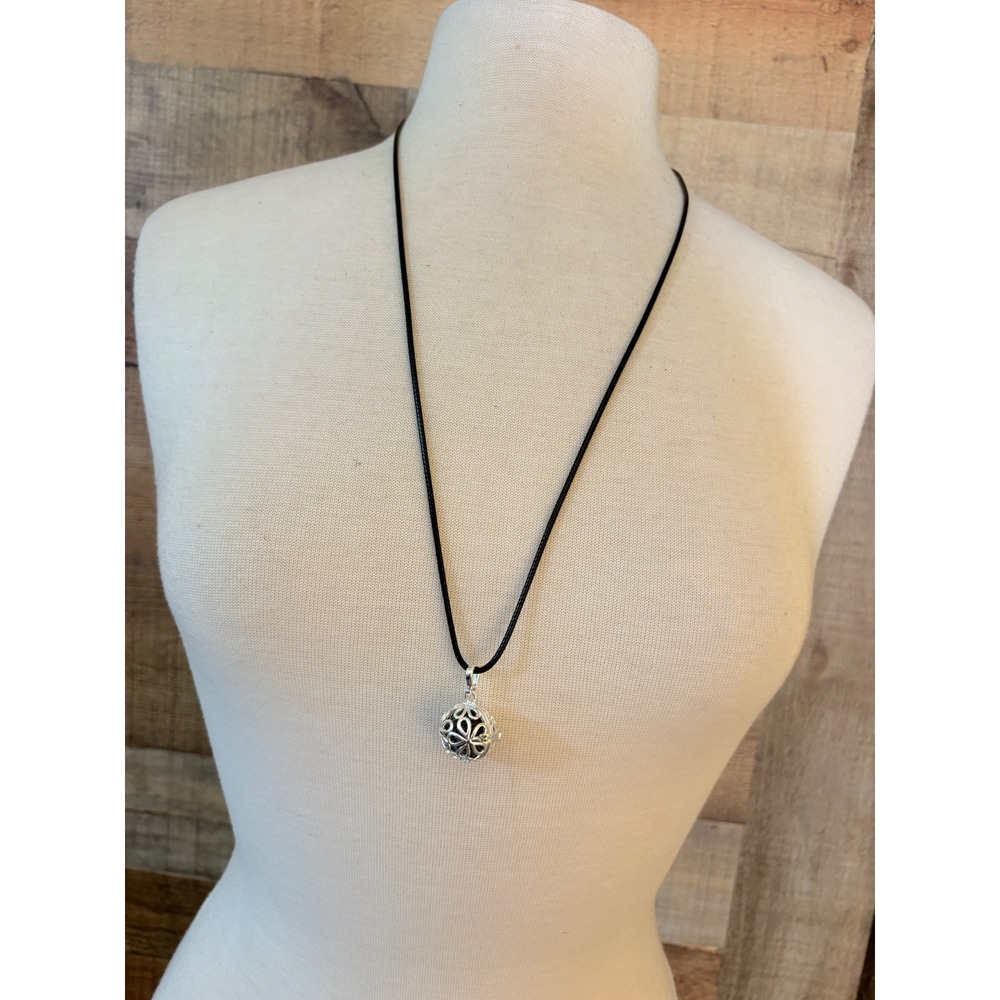 Silver Filigree Lava Stone Aromatherapy Diffuser Necklace Black Cord Locket